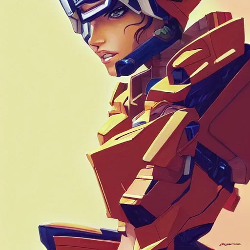 Image similar to portrait of stunning megan fox gundam pilot, with an intricate, detailed, urban inspired hiphop afro futuristic helmet, vector behance hd jesper ejsing, rhads, makoto shinkai, lois van baarle, ilya kuvshinov, rossdraws, hd, 3 2 k, ilya kuvshinov, gustav klimt