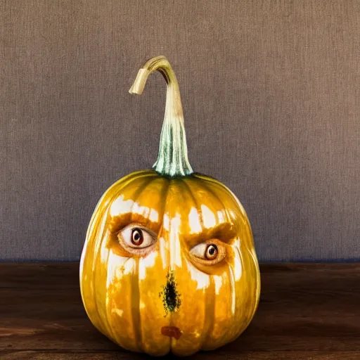 Image similar to gourd with face of amber heard hybrid intercross mix as a gourd