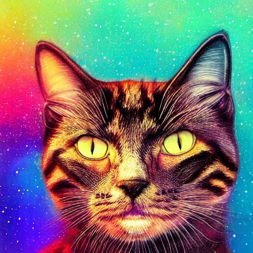 Prompt: cat looking at beautiful colorful galaxy, high detail, digital art, beautiful , concept art,fantasy art, 4k