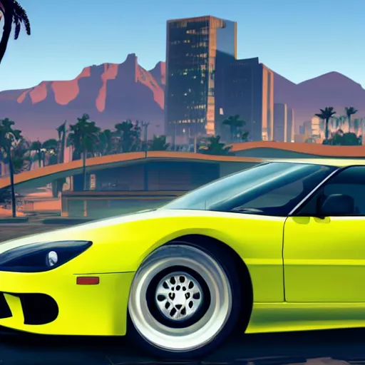 Image similar to Ricer Car in GTA 5, cover art by Stephen Bliss, boxart, loading screen