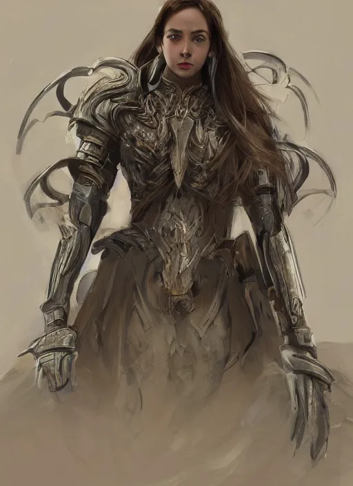 Image similar to a professional portrait of a beautiful young female, clothed in ethereal battle armor, olive skin, long dark hair, beautiful bone structure, symmetrical facial features, intricate, elegant, digital painting, concept art, smooth, sharp focus, finely detailed, illustration, from Valerian and the City of a Thousand Planets, in the style of Ruan Jia and Mandy Jurgens and Artgerm and Greg Rutkowski and William-Adolphe Bouguerea