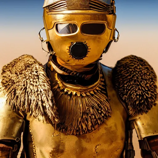 Prompt: illustration, hussar, desert, dusty, natural lighting, golden color of the sun, armor, details, photo realistic, winner of the year's best photo