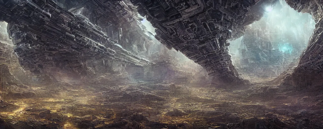 Prompt: internal City in the internal earth, dream scape, futuristic, DMT by steven spielberg, epic composition, sci-fi, intricate, elegant, highly detailed, digital painting, sharp focus