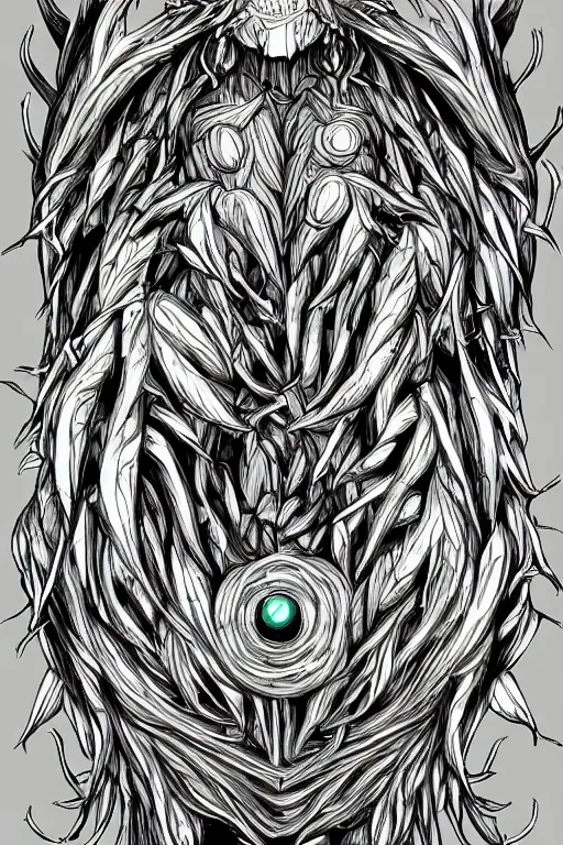 Prompt: vegetable monster anime male, symmetrical, highly detailed, digital art, sharp focus, trending on art station
