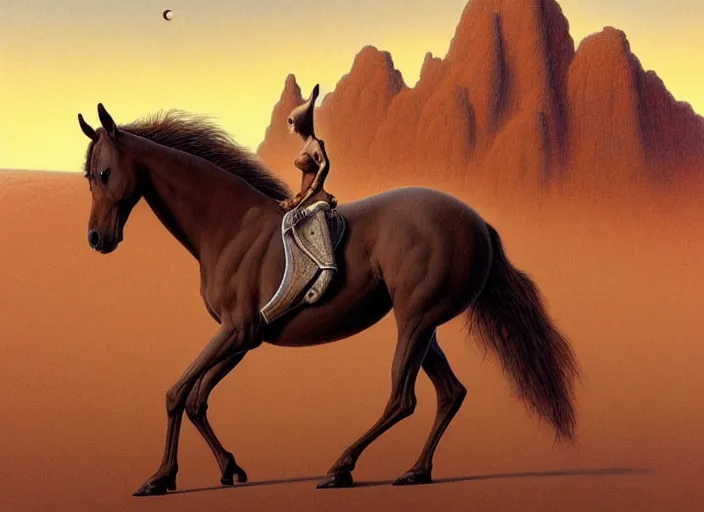 Image similar to horse standing in desert, intricate, elegant, highly detailed animal, digital painting, artstation, concept art, smooth, sharp focus, illustration, art by artgerm, bob eggleton, michael whelan, stephen hickman, richard corben, wayne barlowe, trending on artstation and greg rutkowski and alphonse mucha, 8 k