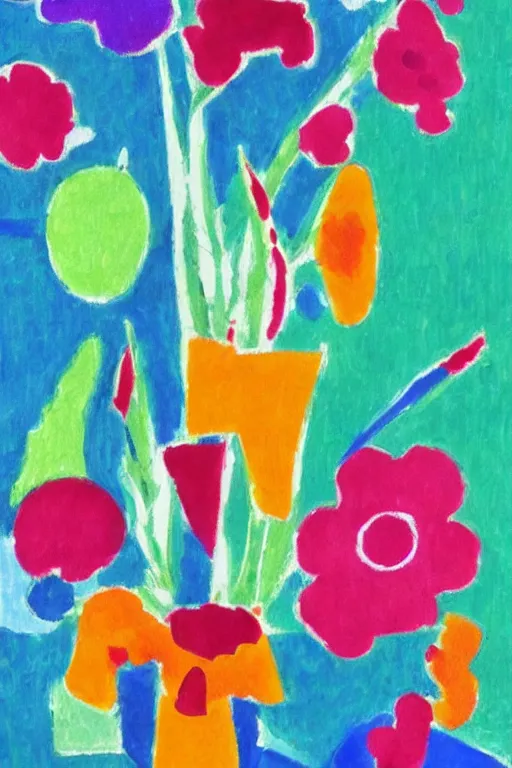 Image similar to matisse style bloom flowers, modern, eclectic, illustration,