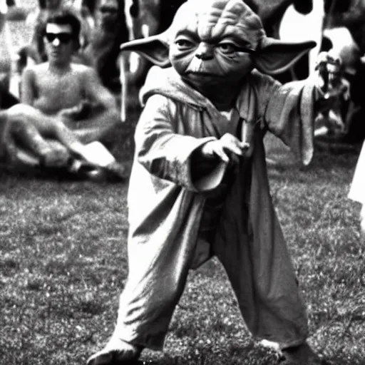 Image similar to yoda performing at woodstock