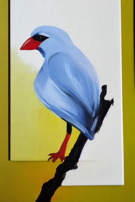 Prompt: painting of a bird on white canvas in the style of saatchi