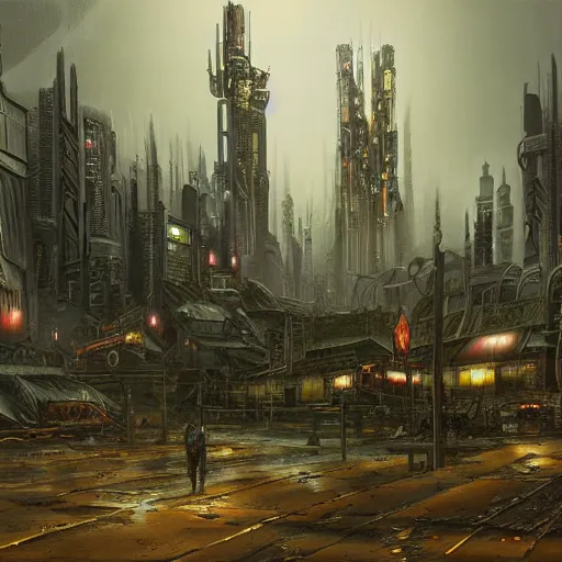 Prompt: A beautiful cyberpunk painting of the Russian village Giger matte painting - n 6