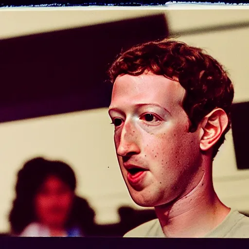 Prompt: mark zuckerberg pealing off his skin to reveal the horrid thing underneath, polaroid photo