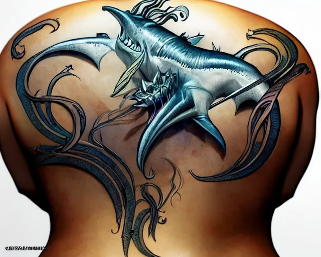 Black Ink Tiger Shark Tattoo On Women Right Foot
