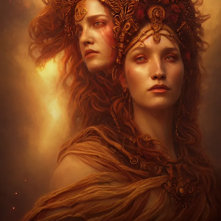 Image similar to majestic gracious regal goddess persephone portrait, ancient greece, elysium, atmospheric lighting, painted, intricate, volumetric lighting, beautiful, rich deep colours masterpiece, golden hour, sharp focus, ultra detailed, by leesha hannigan, ross tran, thierry doizon, kai carpenter, ignacio fernandez rios