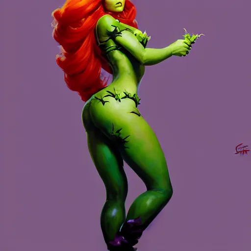 Image similar to Greg Manchess portrait painting of Poison Ivy as Overwatch character, medium shot, asymmetrical, profile picture, Organic Painting, sunny day, Matte Painting, bold shapes, hard edges, street art, trending on artstation, by Huang Guangjian and Gil Elvgren and Sachin Teng