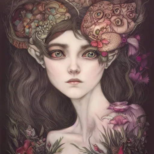 Prompt: a portrait in the style of anna dittmann and mark ryden and arthur rackham.