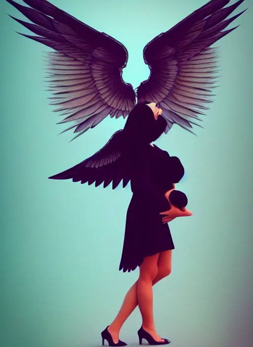 Prompt: beautiful women with wings holding her baby, latina, rule of thirds, haze, intricate, symmetrical!!, depth of field, cinematic, filmic, vsco, concept art, artstation, digital painting, elegant, model, gorgeous, vouge