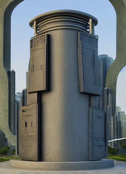 Image similar to highly detailed realistic architecture 3 d render of a futurisctic stele monument in frank gahry style standing near a highway, archdaily, made in unreal engine 4 octane render