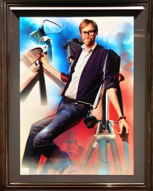 Image similar to stephen merchant, airbrush, drew struzan illustration art, key art, movie poster