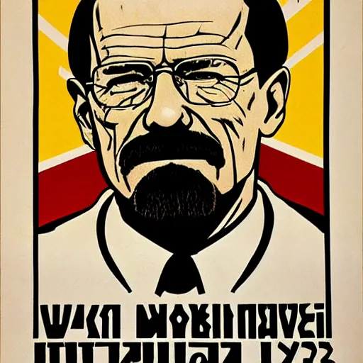 Prompt: a world war 2 russian propaganda poster of walter white