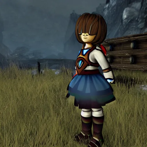 Prompt: Frisk from undertale in Skyrim,