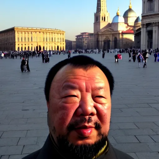 Image similar to artistic photograph by ai weiwei of a man showing ( ( ( stinky finger ) ) ) with condom on it ( ( ( from behind ) ) ), st peter's basilica slighly out of focus in background, cell phone photo