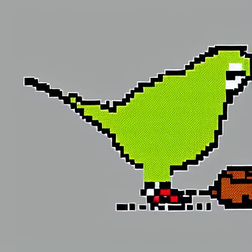 Image similar to kiwi bird eating kiwi fruit, pixel art