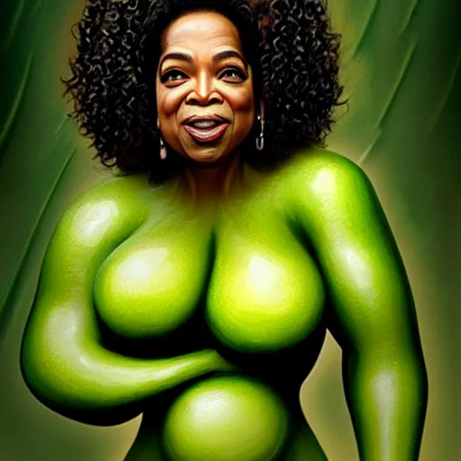 Prompt: a dish of oprah winfreys face fused with okra veg with green stalky ( ( green oprah winfrey's face ) ), oprah okra winfrey sentient veg, by greg rutkowski