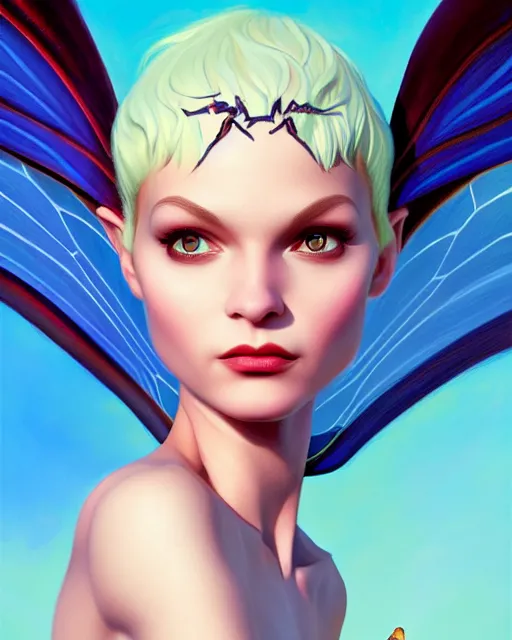 Image similar to 3 / 4 portrait of a beautiful powerful pixie with wings, digital painting, artstation, concept art, smooth, sharp focus, illustration, art by disney, symmetry face, fine details. art by alex ross, brittney lee