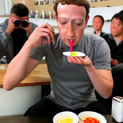 Image similar to mark zuckerberg eating gummy worm ramen