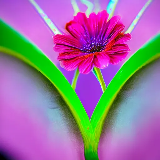 Image similar to macro photograph of a pretty flower with rainbow petals on a long green stem