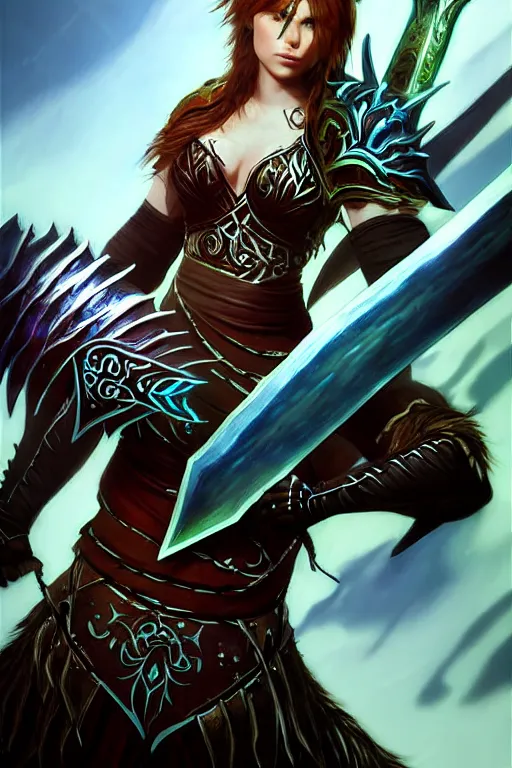 Prompt: norn wielding a greatsword of Guild Wars 2, concept art, close-up, digital art, hyper-realistic, highly detailed