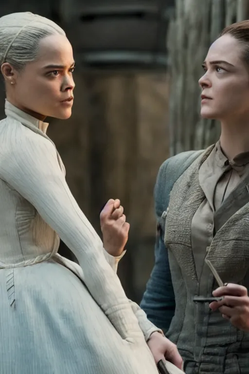 Prompt: Tessa Thompson and Evan Rachel Wood star in Disney's Westworld, Pixar movie screenshot