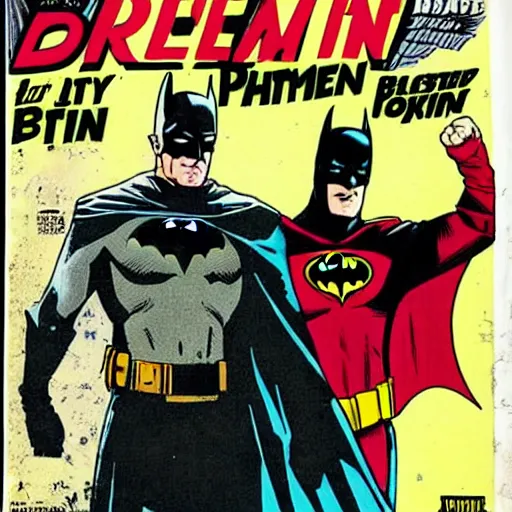 Prompt: comic book cover art featuring walter white as batman and jesse pinkman as robin
