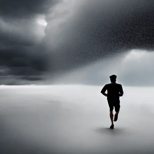 Image similar to man running from the stormy clouds by Magnum Photos, clean, detailed, award winning