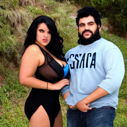 Image similar to photo of hot curvy spanish latina cuban college girl with black hair smoking weed with bigfoot