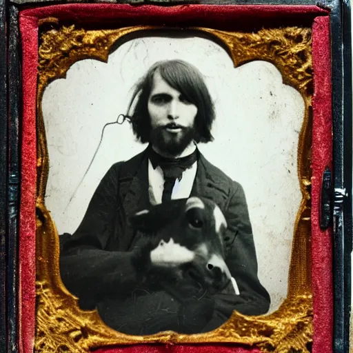 Prompt: daguerreotype photo of a man with a goat head, demonic, horror