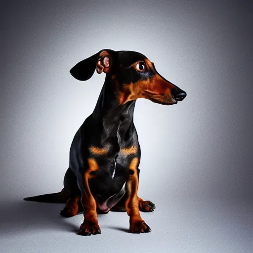 Image similar to realistic photo of a dachshund with enormous ears, studio lighting
