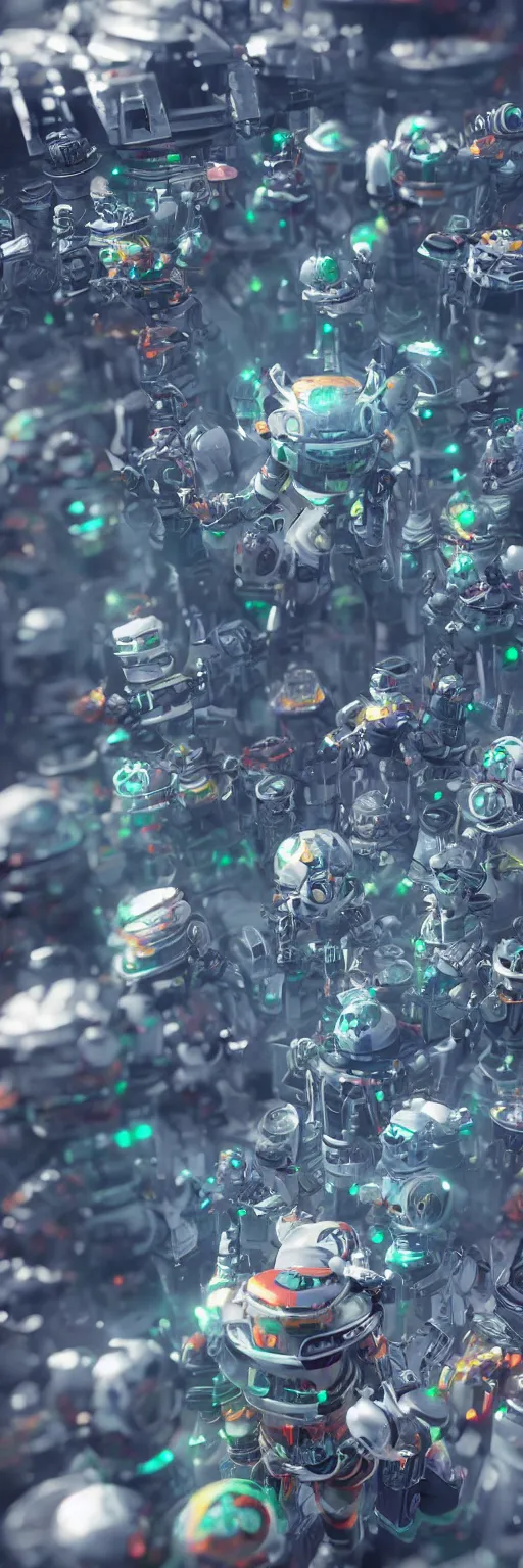 Image similar to tiny robots in a tiny world, hyper detailed, sharp focus, bokeh, unreal engine, ray tracing, cute,