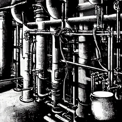 Prompt: a boiler room, color