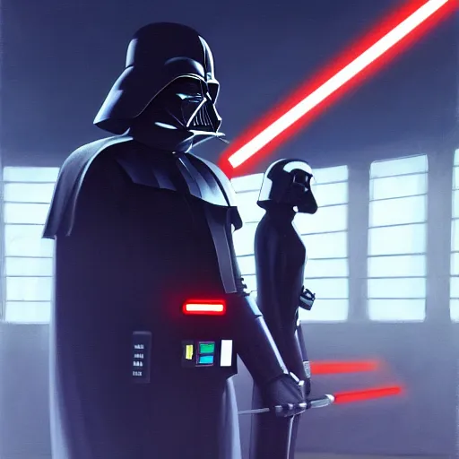 Image similar to darth vader scares joe biden, vivid colors, soft lighting, atmospheric, cinematic, moody, in the style of ilya kuvshinov and range murata, krenz cushart, rule of thirds, oil on canvas, 8 k