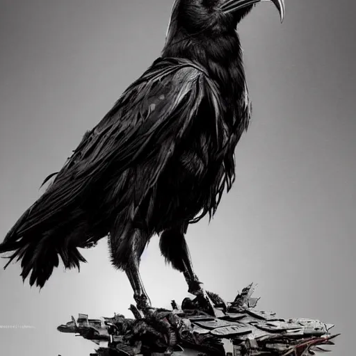 Image similar to a raven made of bloody saws, ultra realistic, concept art, intricate details, highly detailed, photorealistic, octane render, 8 k, unreal engine, art by frank frazetta, simon bisley, brom