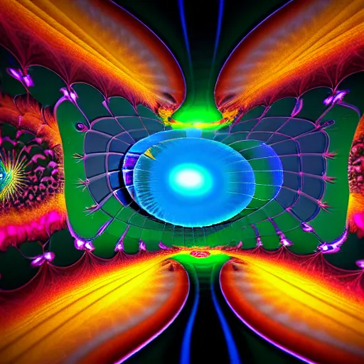 Image similar to 3 d rendering of the vast pulsating interdimensional fractal space portal at the psychedelic event horizon directed by col price, trending on artstation