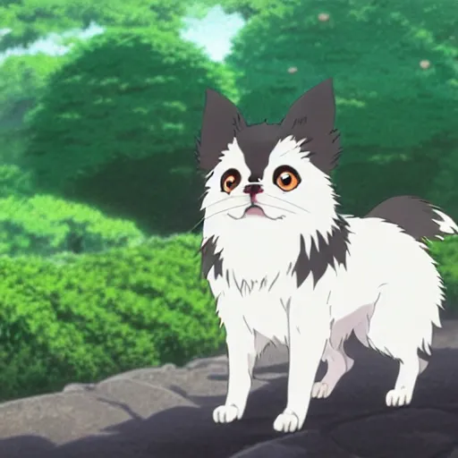 Prompt: a japanese chin as an anime character in a studio ghibli film