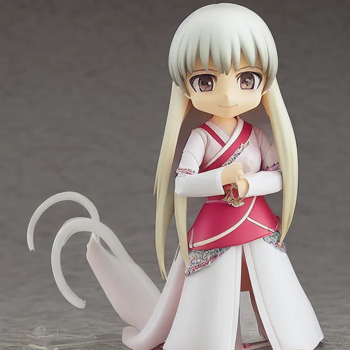 Image similar to An anime Nendoroid of a japanese princess young lady, with white hair and bangs!!!! AYAKA, figurine, detailed product photo