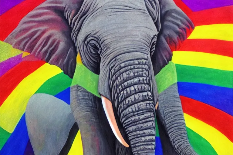 Prompt: an photorealistic picture of an elephant that farts glitter in the colors of the rainbow