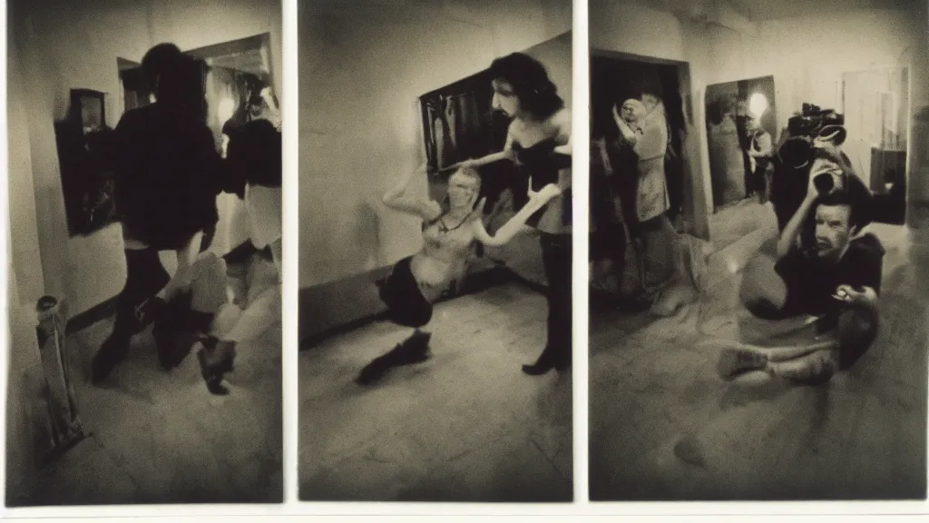 Prompt: polaroid of a gender role reversal candid shots by Tarkovsky