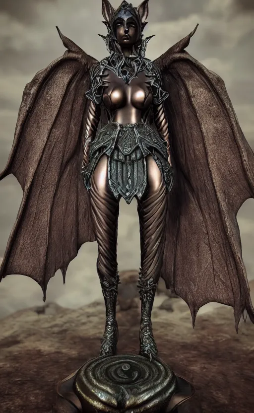 Image similar to Gothic elf princess in dragon armor, bronze statue, unreal engine, high detailed