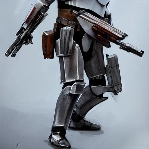 Image similar to an imperial stormtrooper walking, full body photography, extremely long shot, long shot, full-length, head-to-toe, concept art by Doug Chiang cinematic, realistic painting, high definition, concept art, the Mandalorian concept art style