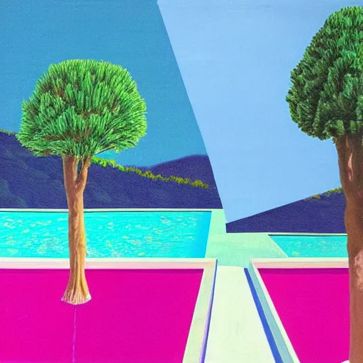 Image similar to vaporwave david hockney