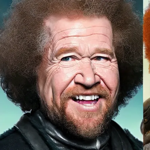 Prompt: bob ross in game of thrones screaming at jon snow