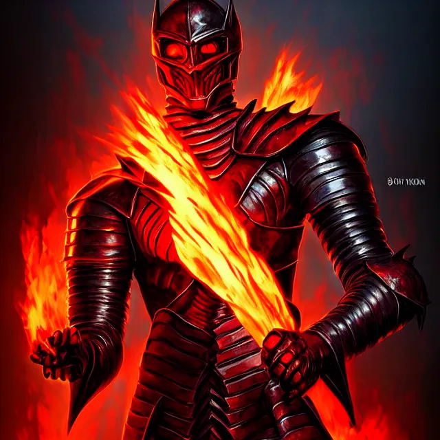 Image similar to hell knight with fire powers, highly detailed, 8 k, hdr, smooth, sharp focus, high resolution, award - winning photo, artgerm, photorealistic